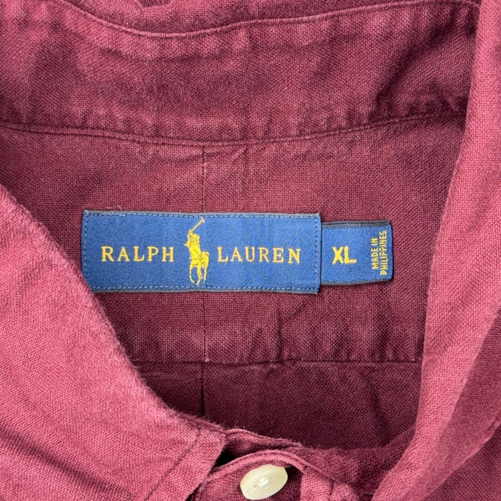 Ralph Lauren Shirt Mens XL Maroon Red Long Sleeve Pony Logo Button Down Cotton - Picture 4 of 11